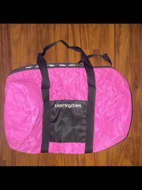 Bloomingdale's Hot Pink Quilted Travel Tote with Black Straps